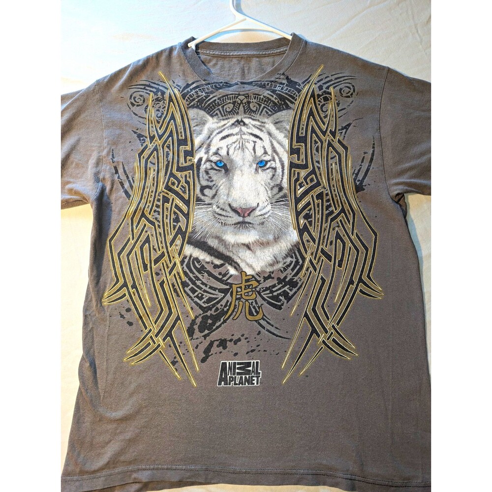 Animal Planet Mens Gray Graphic Tiger Logo T-Shirt No Tag I think It's A Small